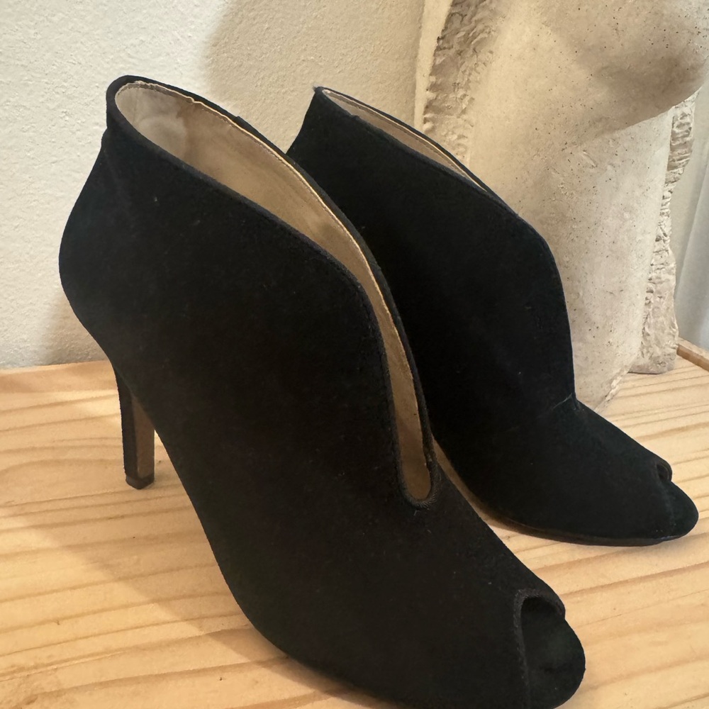 Adrienne Vittadini Real Suede Peep Toe Booties